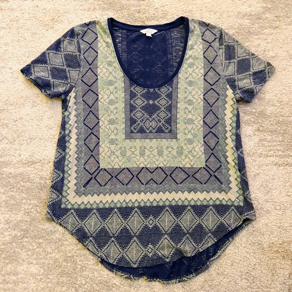 Lucky Brand Blue Tribal Print Cotton Tee